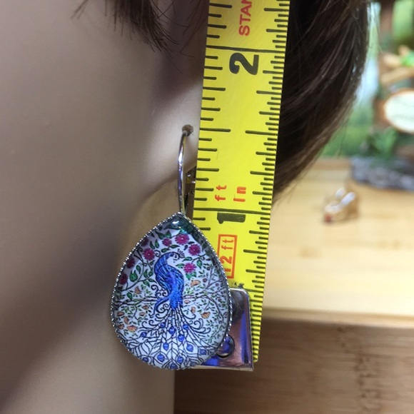 Peacock Cabochon Earrings Latch Back - Picture 5 of 8